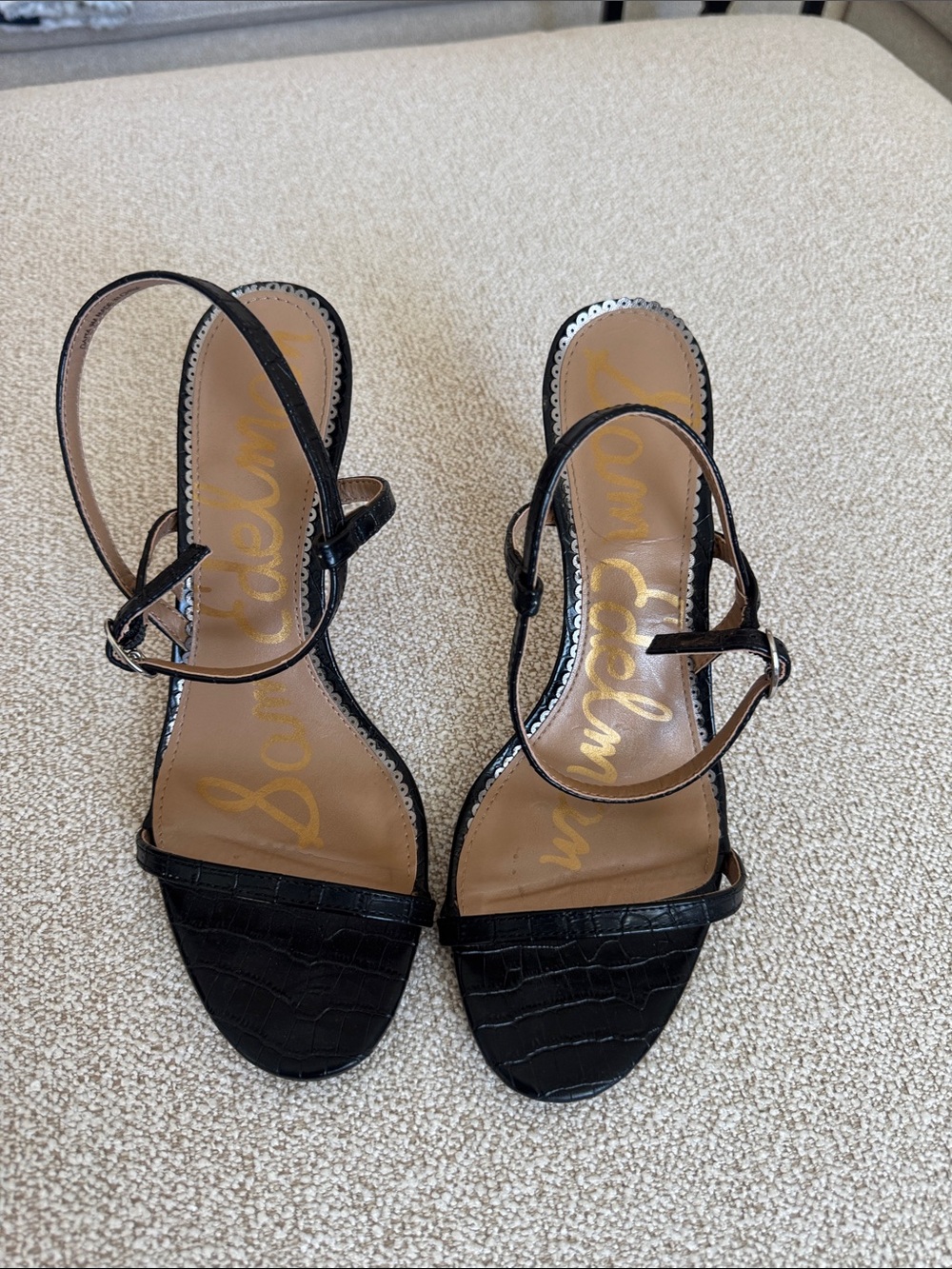 Sam Edelman Black Croc-Embossed Slingback Heels
